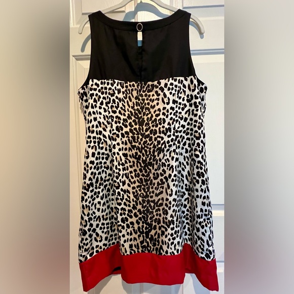 White House Black Market dress - black white tan red animal print - size 14 - Picture 4 of 7